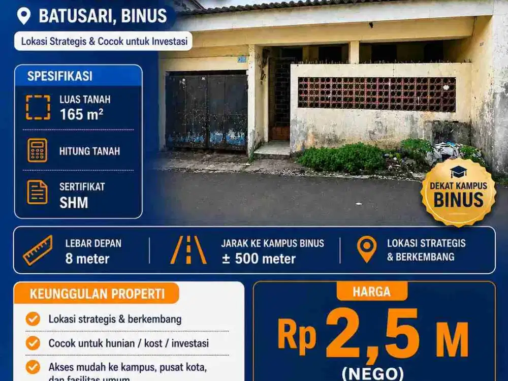 Rumah hitung tanah lebar 8 dekat ftl batusari kebon jeruk jakarta barat