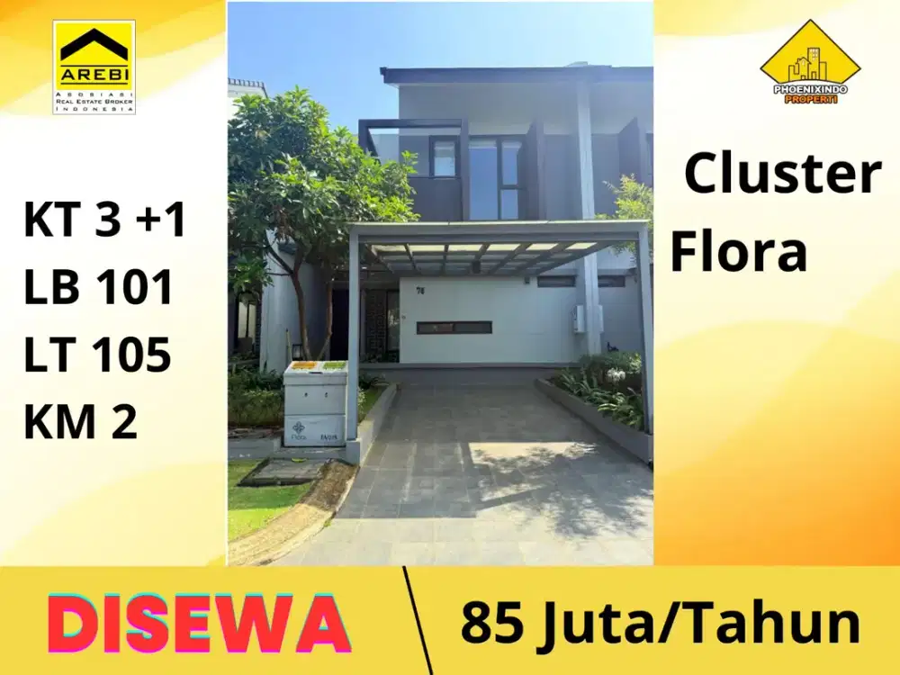 Disewakan Rumah Premium Summarecon Bandung Cluster Flora Tipe Freya | 3+1 KT – 85 Jt/Tahun