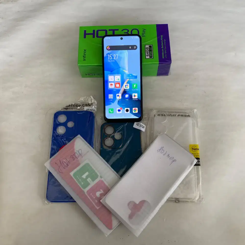 Fullset Mulus Infinix Hot 30 Play 4/64GB plus case dan tempered glass