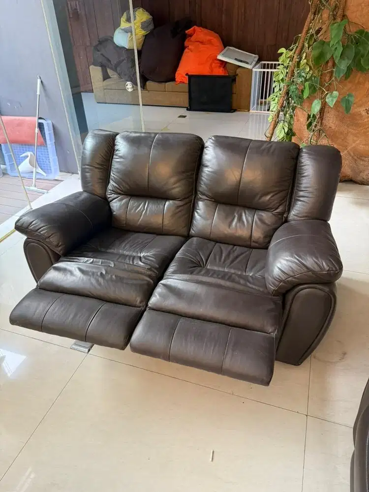 SOFA RECLINER CELLINI PLUSH 2 SEATER LEATHER BROWNS
