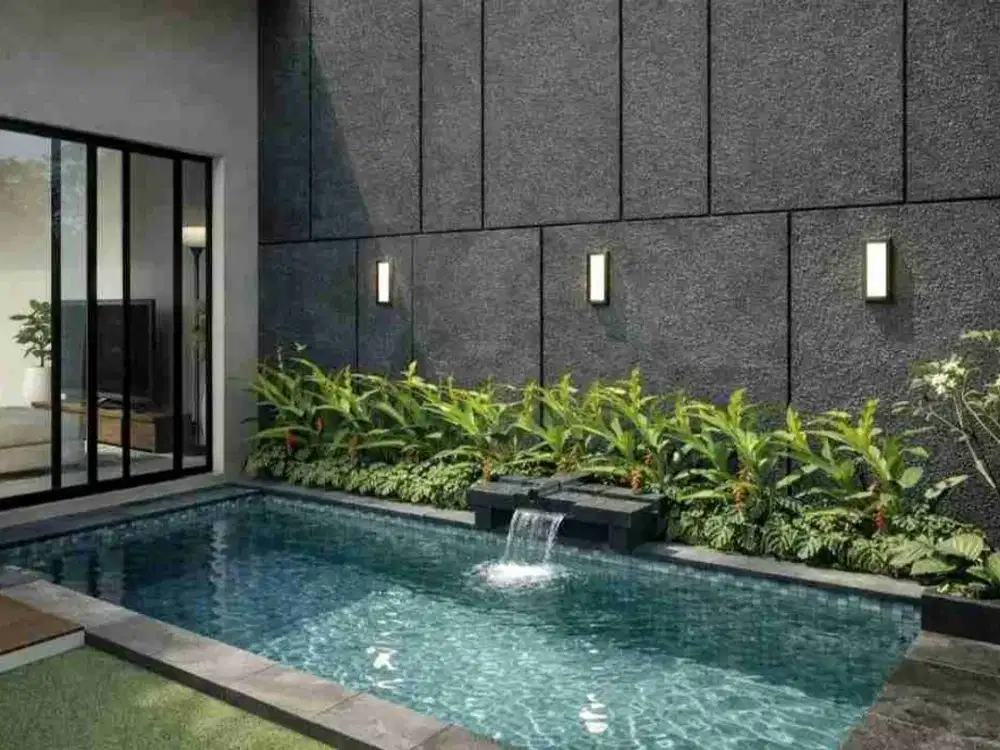 Rumah modern ada kolam renang di araya