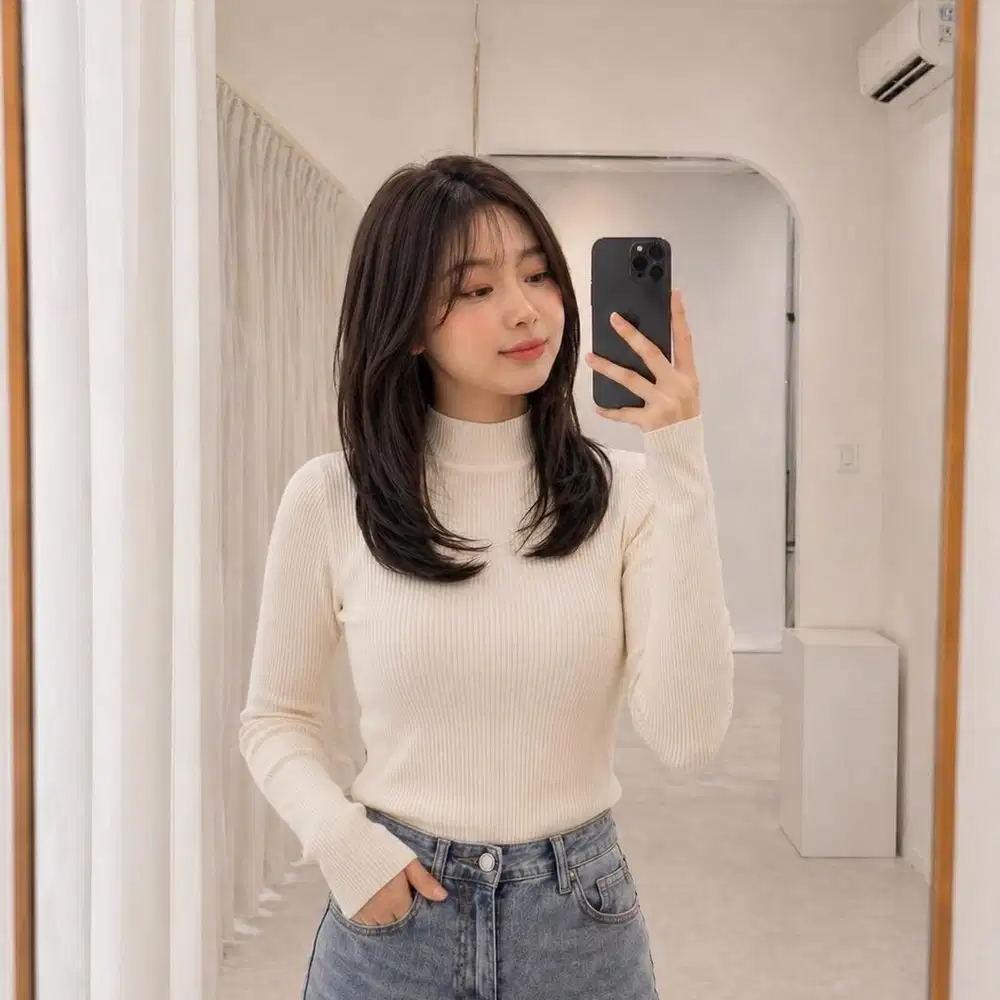 Bodyfit Longsleeve Knit - Offwhite | Manset Wanita