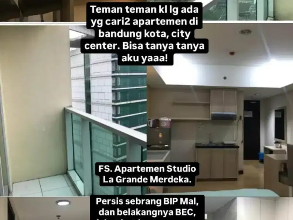 Dijual Apartemen LA GRANDE APARTEMEN tipe studio FULL FURNISHED lantai 19, Merdeka, Bandung