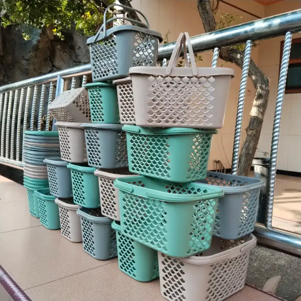 24 Pcs Keranjang Plastik Serbaguna 2 Gagang