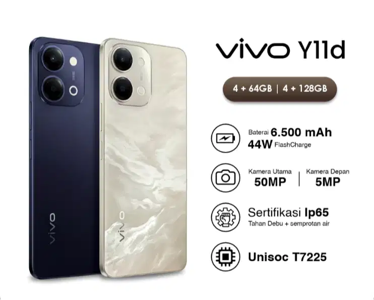 Vivo Y11d 4/128 GB - BNIB Garansi Resmi Vivo Indonesia, 6500mAh 44W Fa