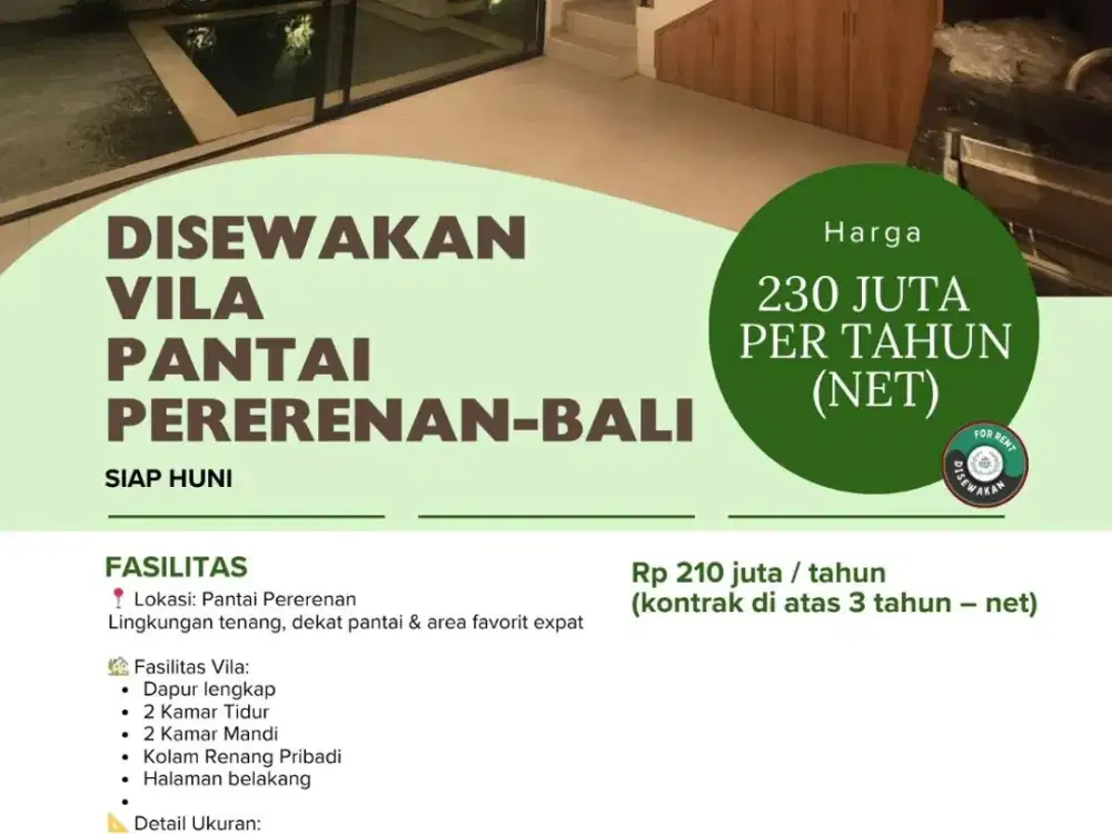 DISEWAKAN VILA  PANTAI PERERENAN-bali