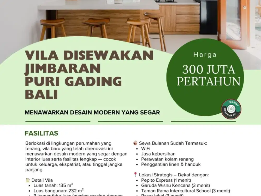 Vila Disewakan Jimbaran Puri Gading Bali