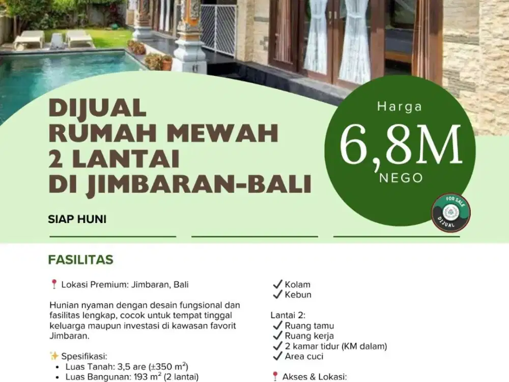 DIJUAL RUMAH MEWAH  2 LANTAI  DI JIMBARAN-BALI