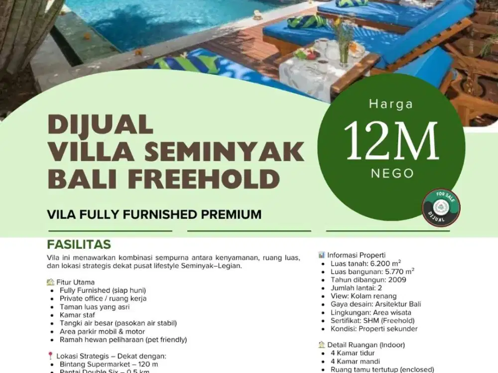 DIJUAL VILLA SEMINYAK BALI FREE HOLD