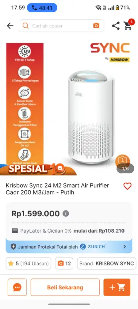 Smart Air purifier (bisa akses aplikasi sync)