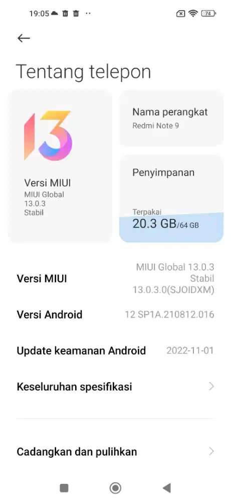 Hp xiome note 9 batangan
