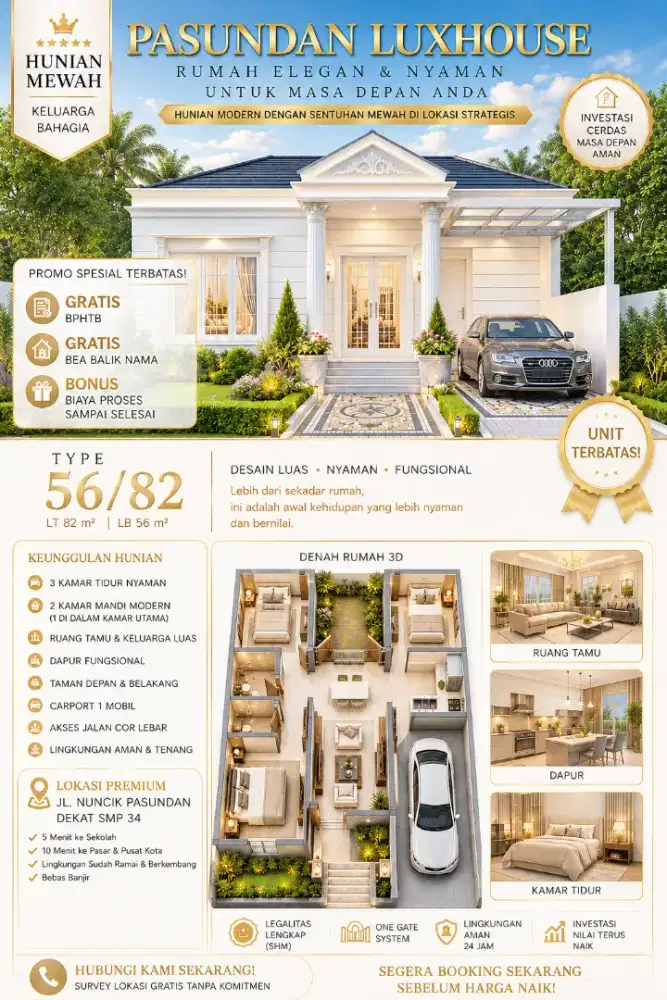 Rumah Mewah Minimalis Pasundan Luxhouse Type 56/82 Harga Spesial