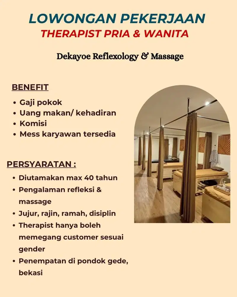Lowongan Therapist Refleksi & Massage
