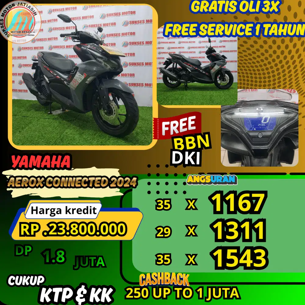 YAMAHA AEROX CON 2024 DP & ANGSURAN TERMURAH SYRT KTP&KK(SUKSESMOTOR)