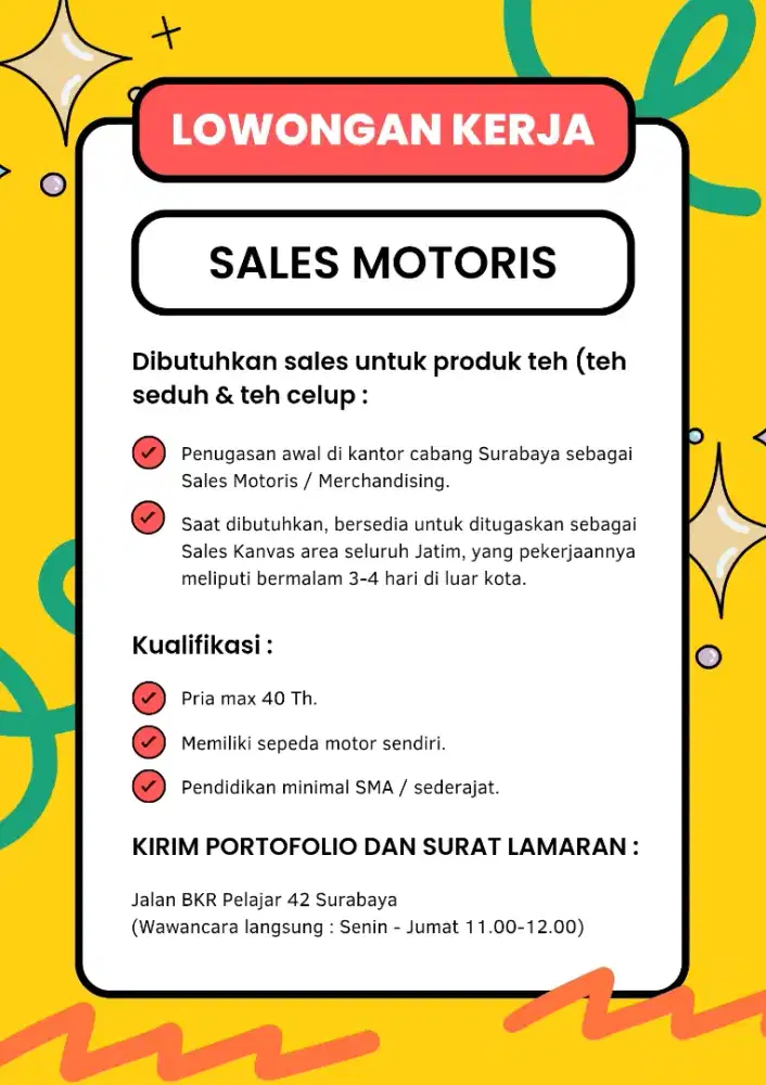 Dibutuhkan Sales Motoris