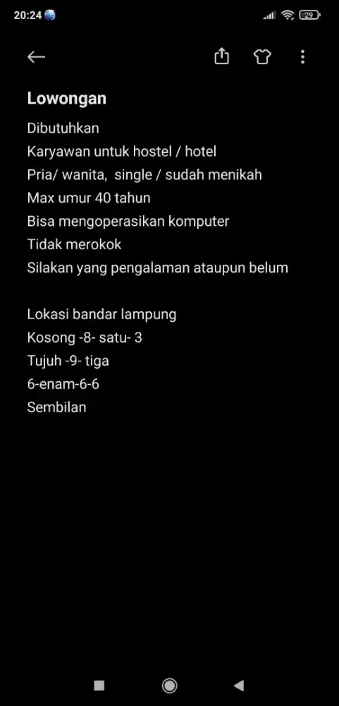 Dibutuhkan pria atau wanita untuk kerja di hostel
