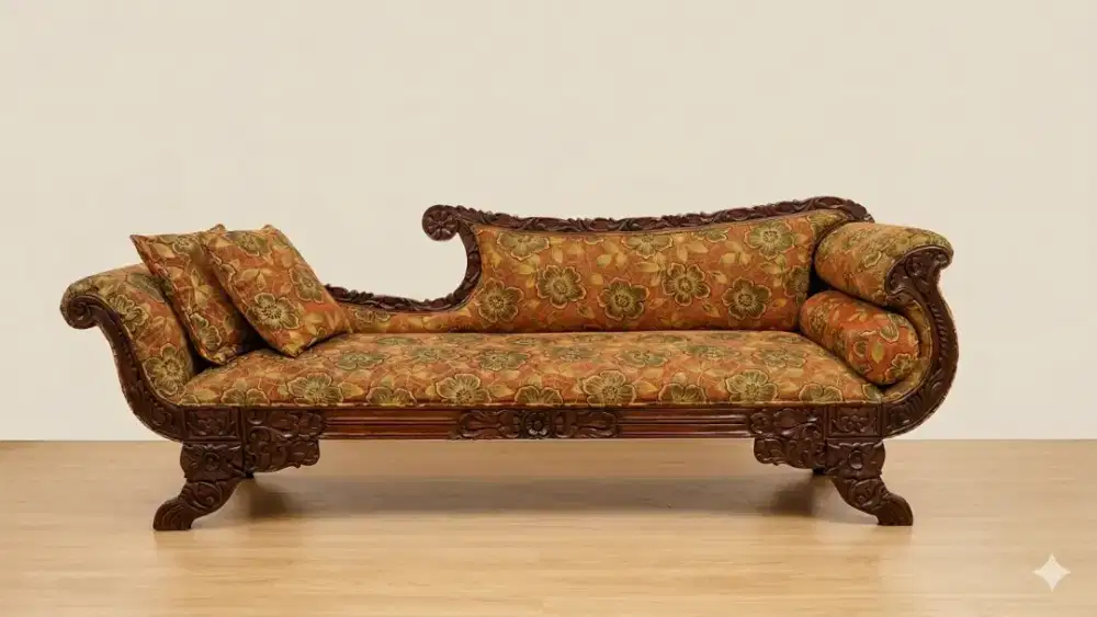 Sofa Chaise Lounge Antik Kayu Jati Ukiran Jepara - Klasik