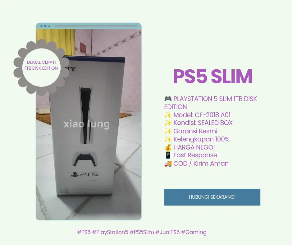 Termurah !!! PS 5 Slim Disk Edition 1TB CF-2018A01 (New Sealed Box)