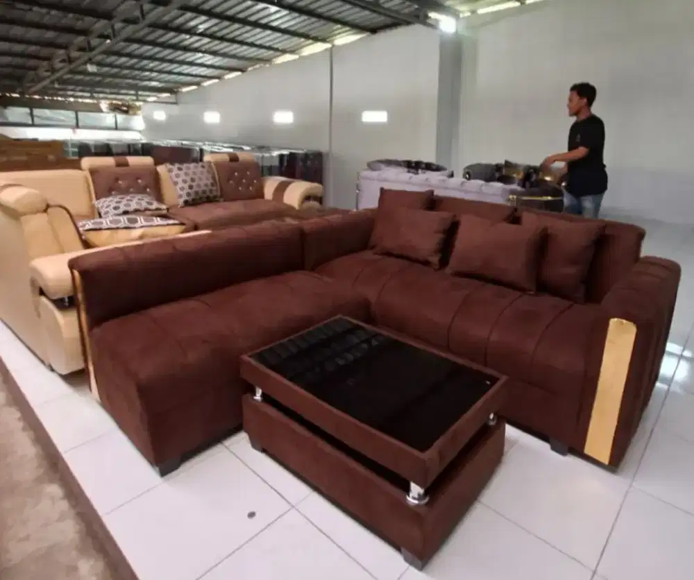 Sofa L putus cokelat