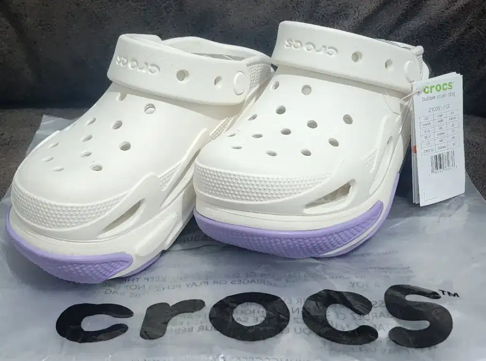 Sendal Crocs Putih List Ungu