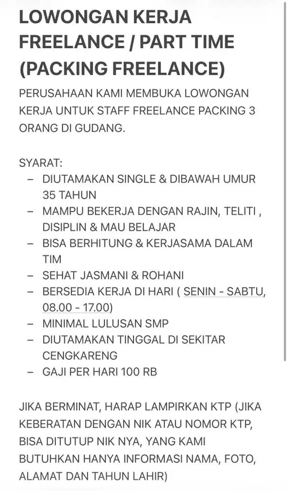Staff FREELANCE ATAU PART TIME