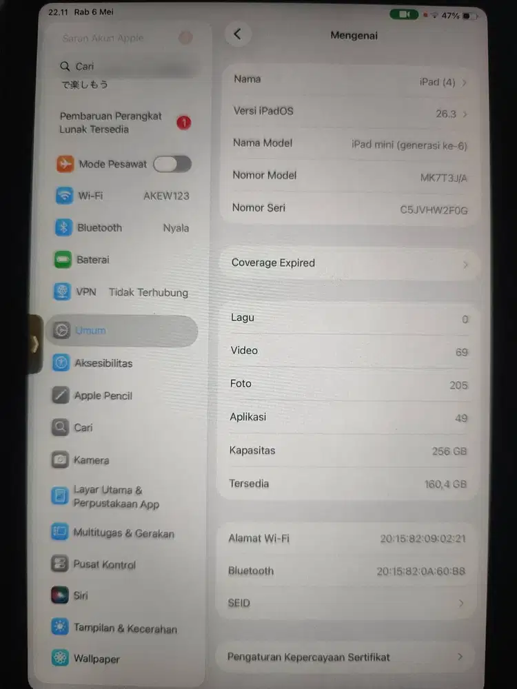 Ipad mini 6 256gb bonus apple pencil gen2