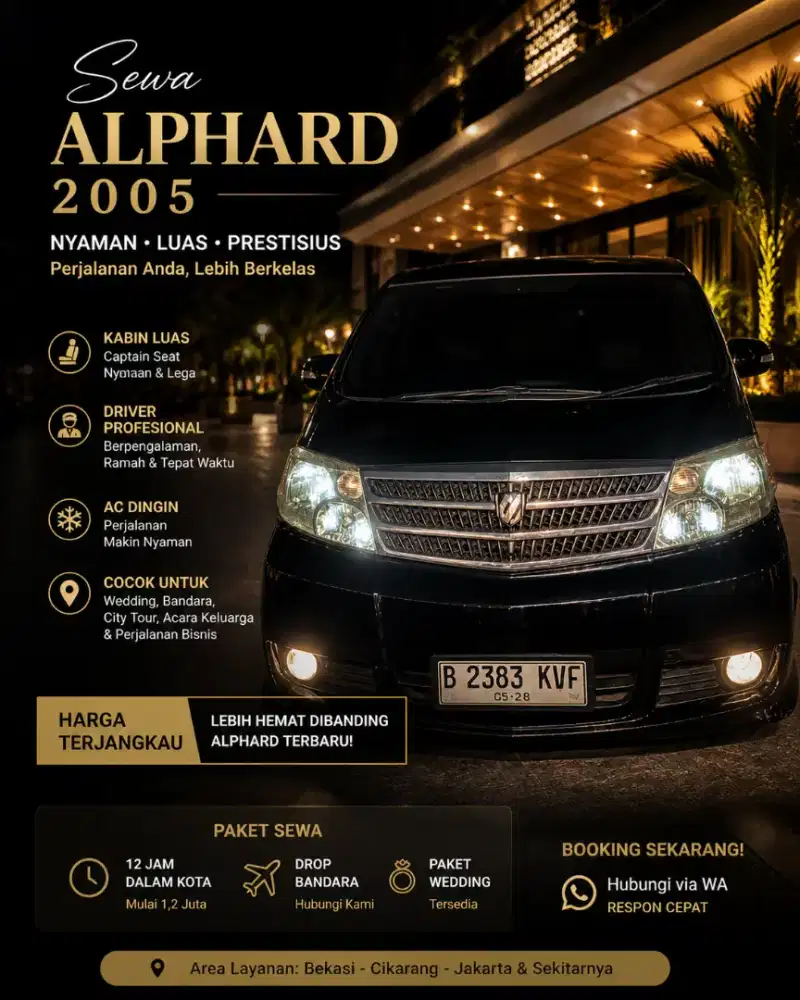 Sewa Toyota Alphard 2005 Bekasi + Driver | Nyaman | Wedding & Bandara