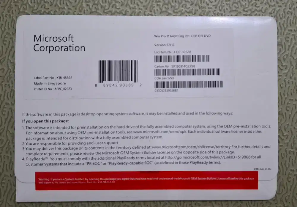 Windows pro 11 64bit
OEI DVD
