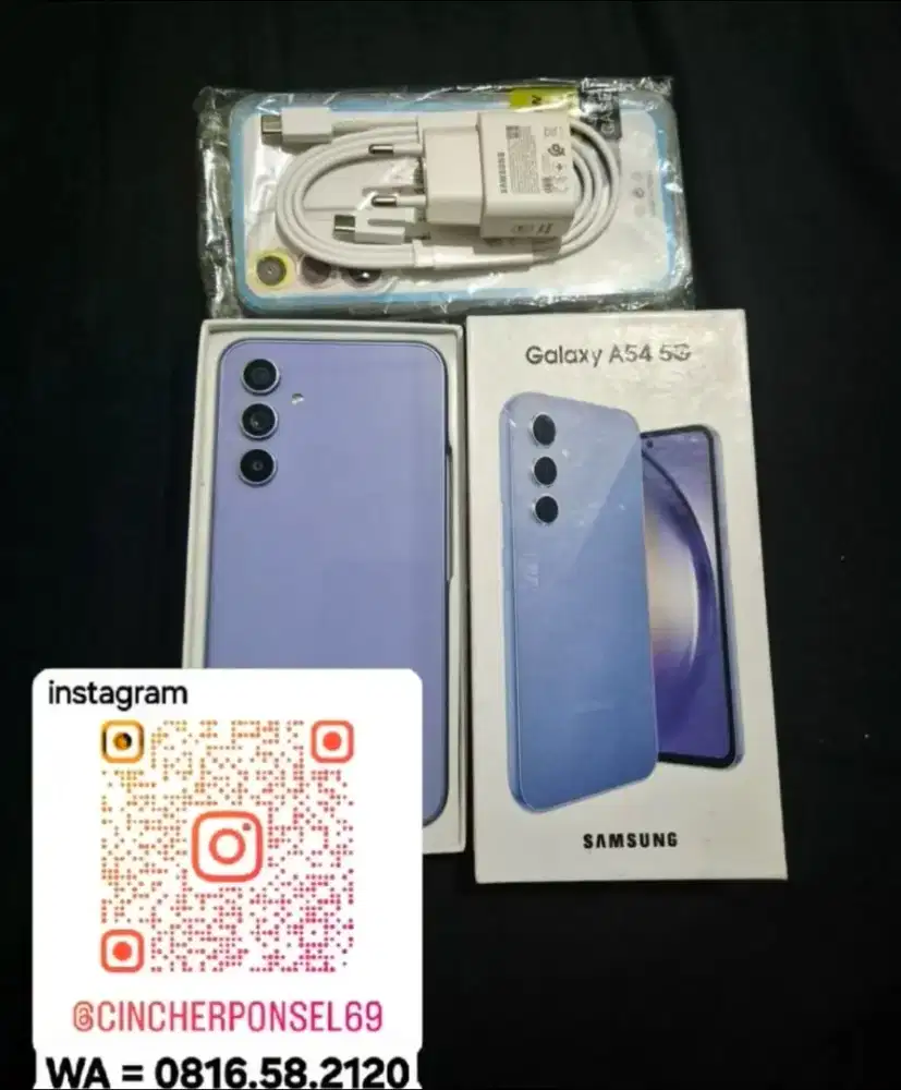 Jual hp LIKENEW samsung A54 5g 8/256 istimewa free ADAPTOR n case