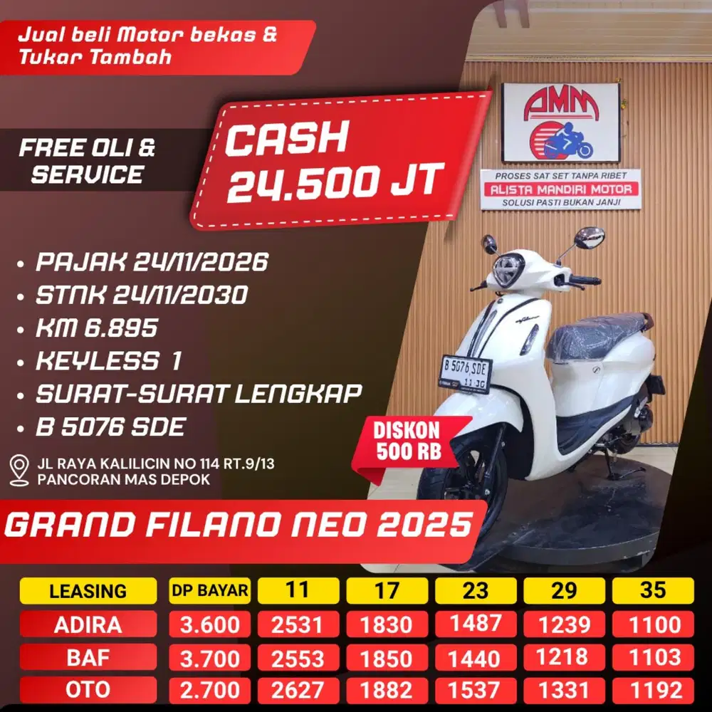 GRAND FILANO NEO 2025 PAJAK HIDUP KM LOW LIKE NEW CASH / KREDIT ALISTA