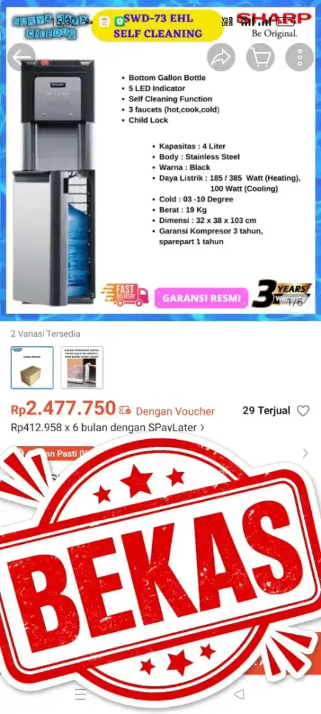 DIJUAL DISPENSER SHARP GALON BAWAH