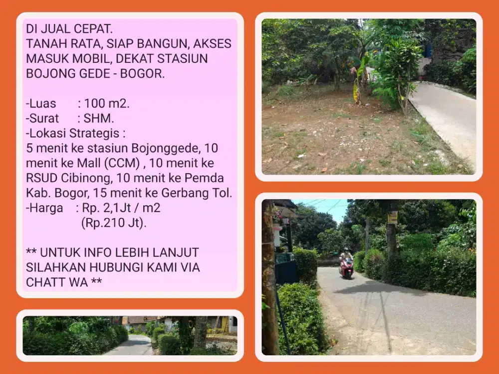 Tanah Murah Dekat Fasilitas
Publik 100m2 SHM dekat Tol dan stasiun kereta Bojonggede-Bogor