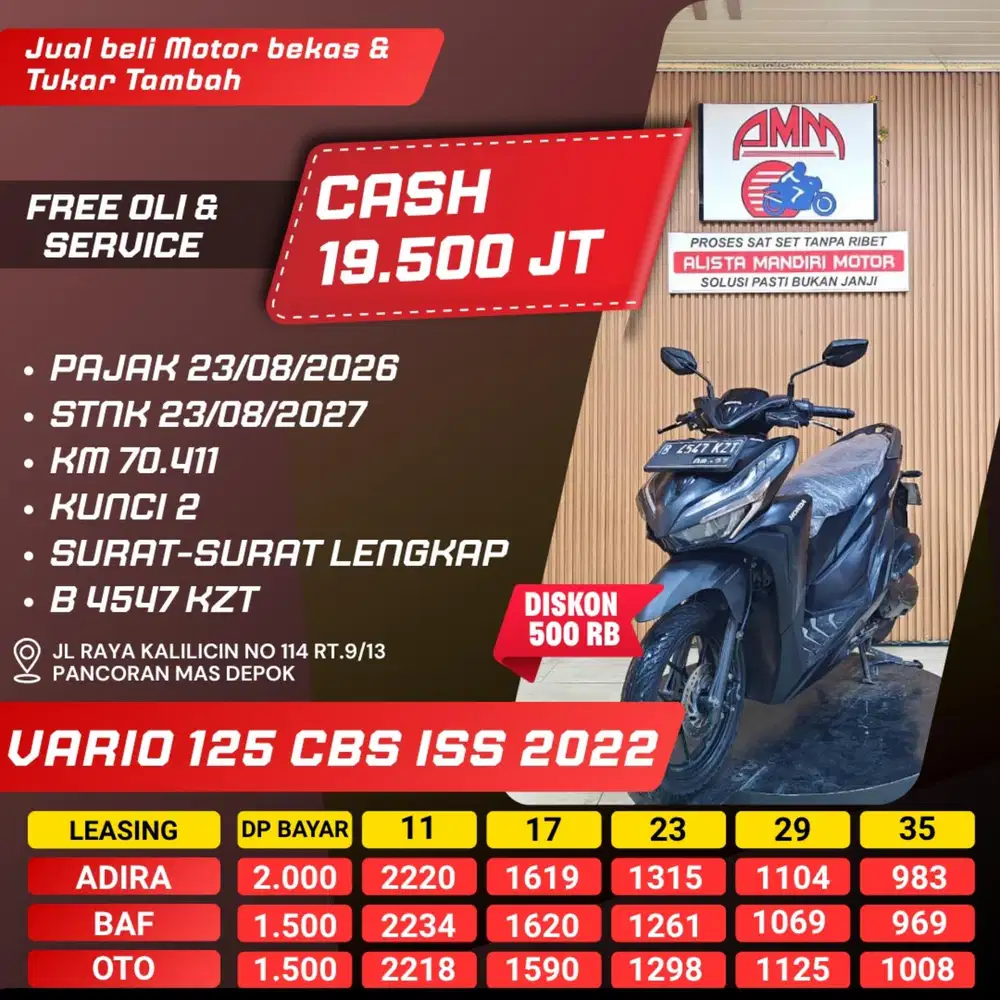 VARIO 125 CBS ISS 2022 PAJAK HIDUP KUNCI 2 CASH / KREDIT ALISTA