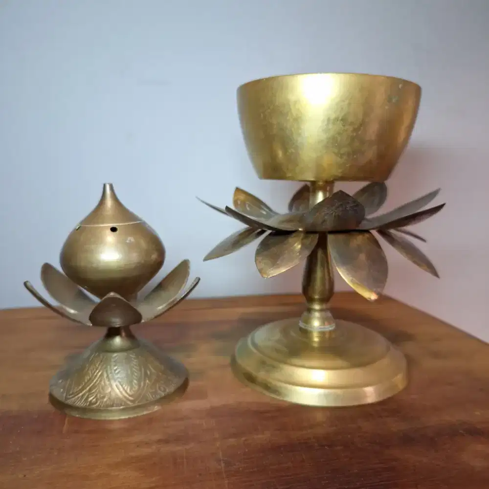 Pajangan Tempat Lilin + Wadah Dupa Antik Vintage Jadul India