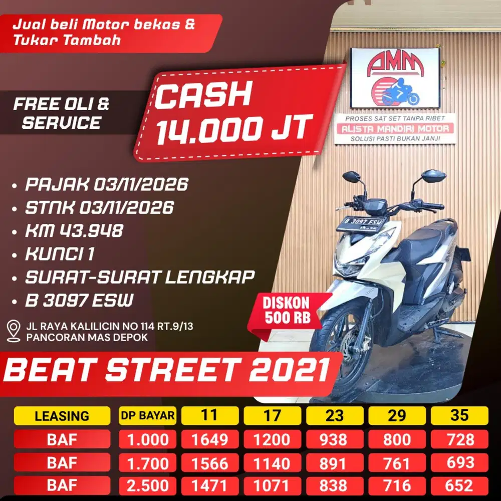 BEAT STREET 2021 DP 1 JUTA PAJAK HIDUP CASH / KREDIT ALISTA