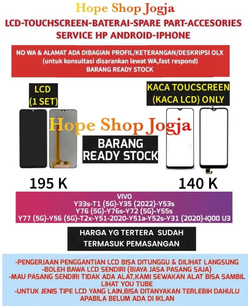 Ganti Touchscreen-Baterai-LCD VIVO
Y51 (2020)-Y51a-Y53s-Y52s
