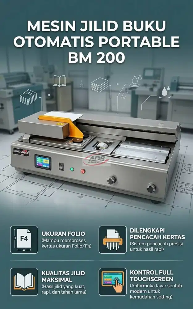 MESIN JILID BUKU OTOMATIS PORTABLE BM 200 UKURAN A4 TIPE PREMIUM