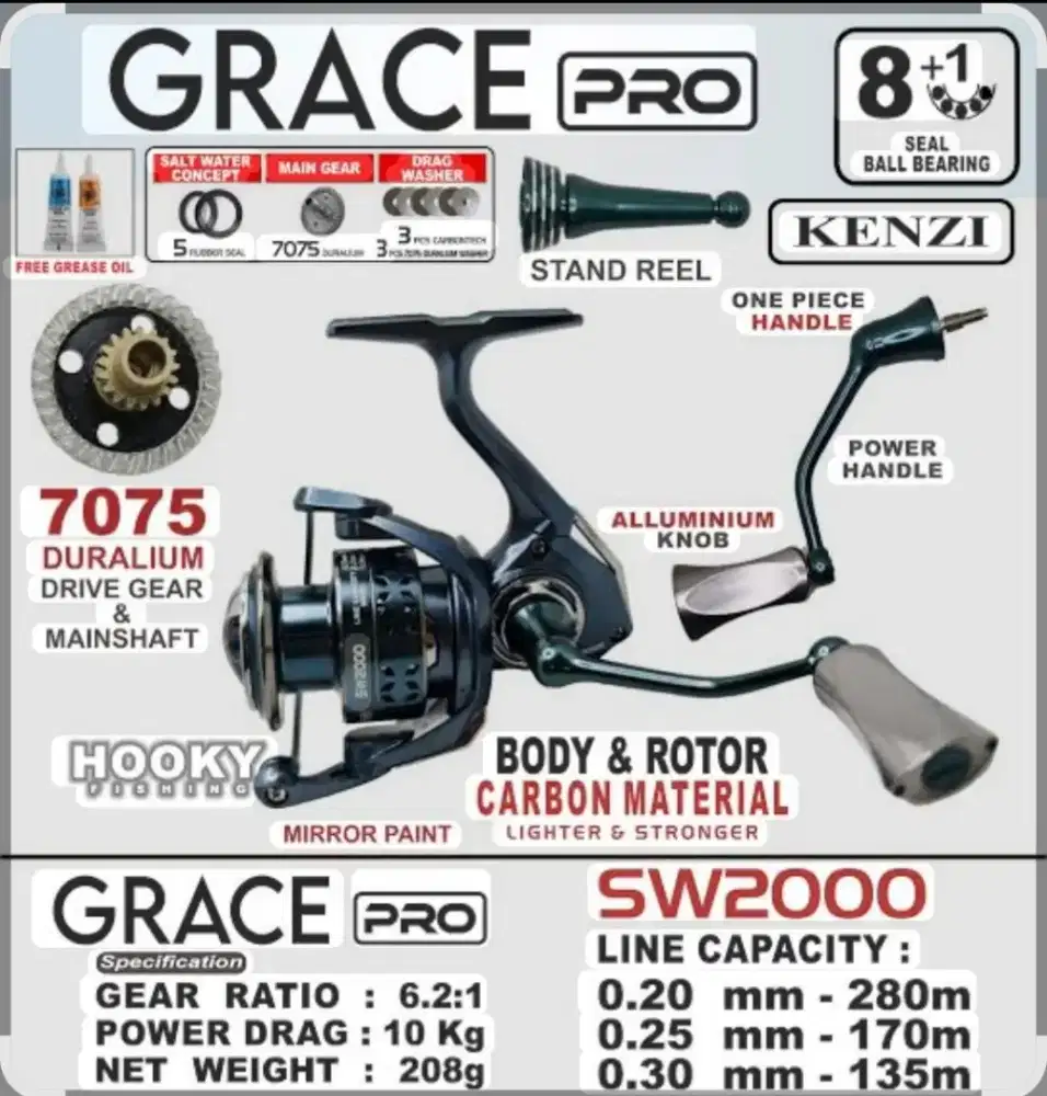 Reel Kenzi Grace Pro SW 2000 bonus Joran