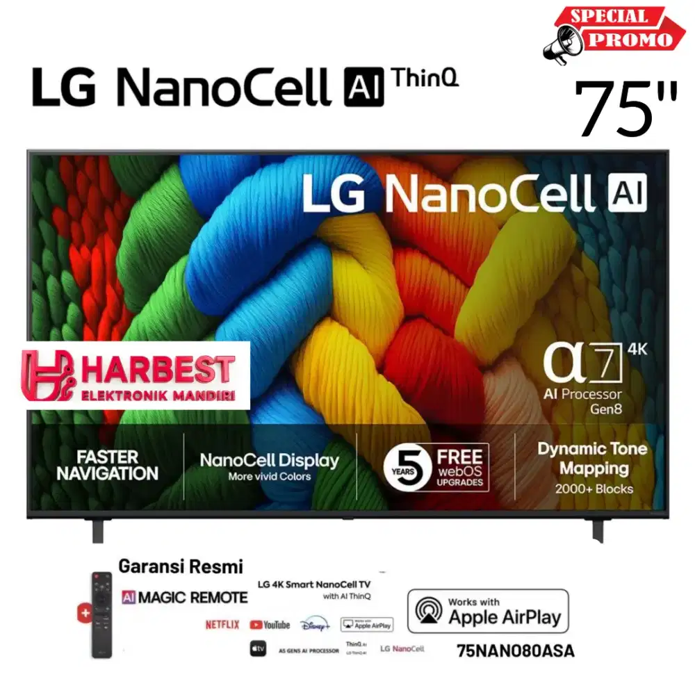 LG NanoCell TV 75 QuantumDot 75NANO80ASA AI Remote Filmmaker AI