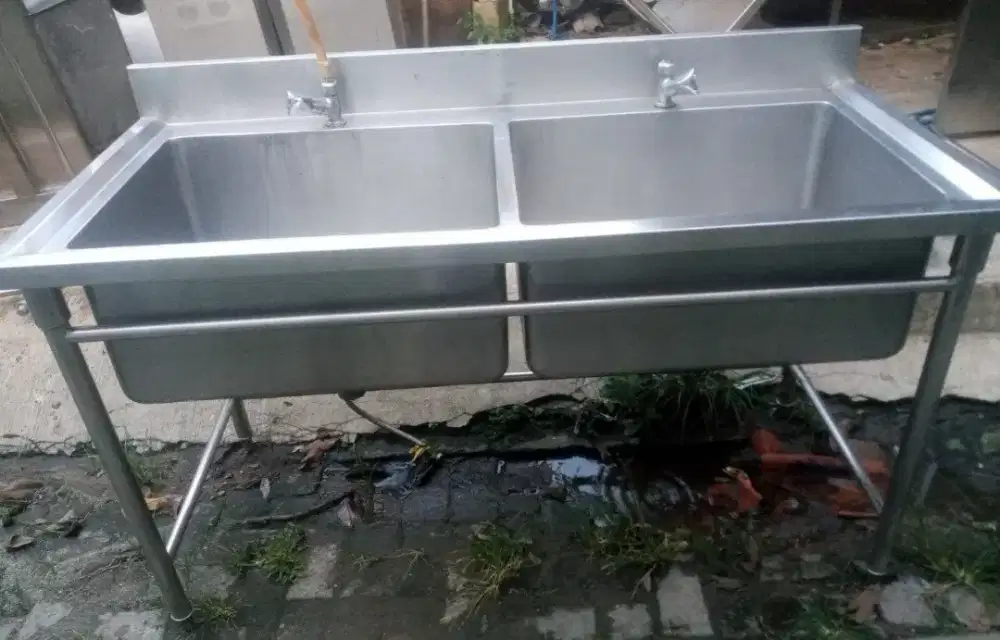 sink stainless 2 lubang 150 x 70 x 85