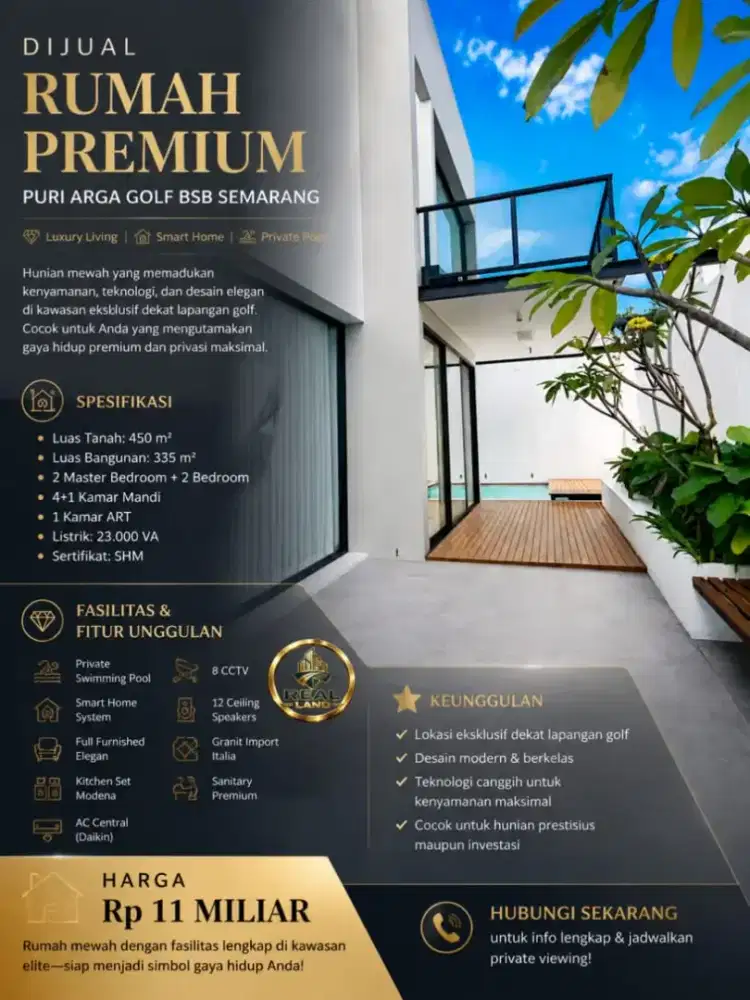 RUMAH MEWAH FULL FURNISHED DI CLUSTER PURI ARGA GOLF BSB SEMARANG