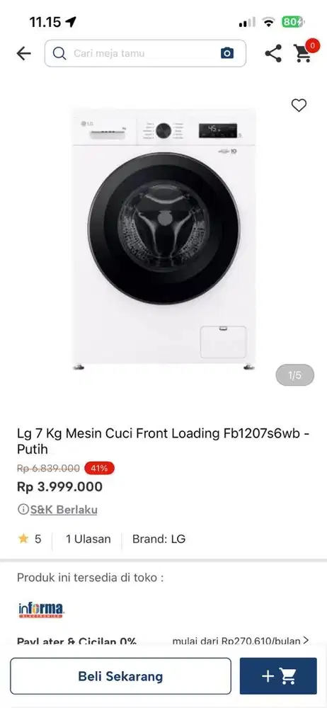 mesin cuci LG 7kg