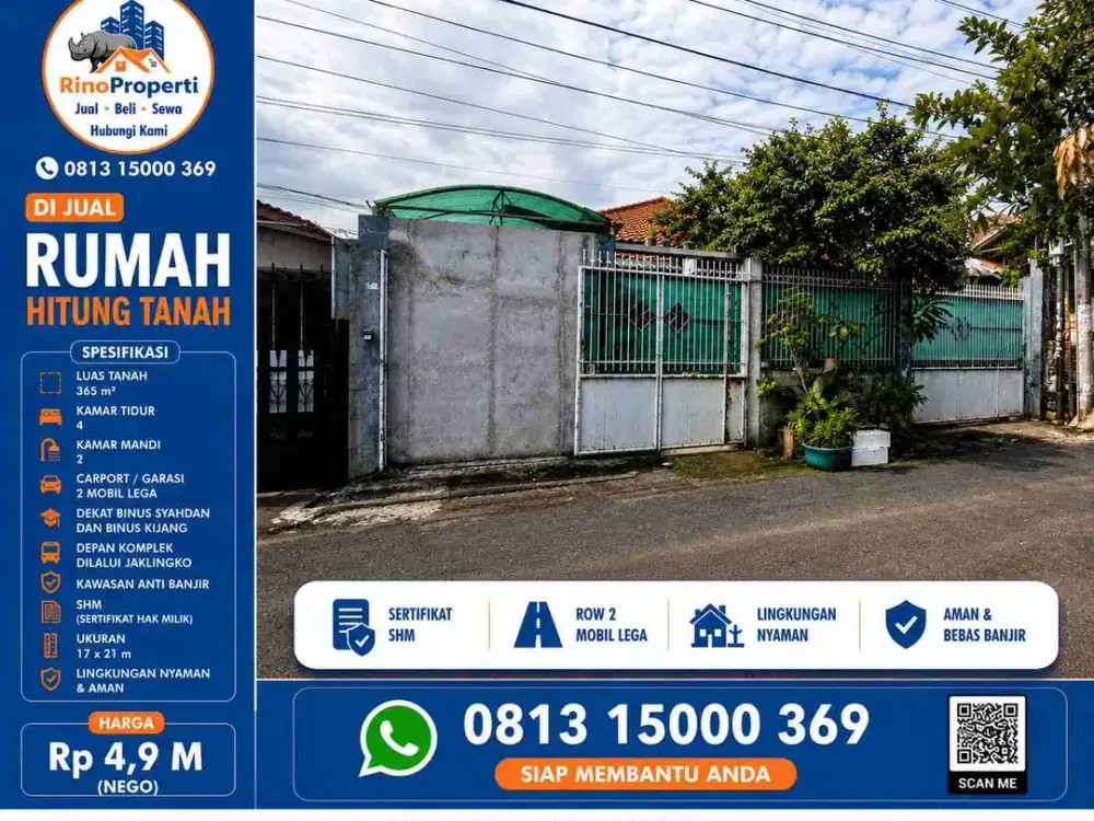 Rumah lama hitung tanah lebar 17 dalam komplek dekat kamous binus jakarta barat