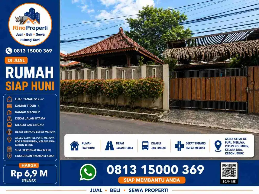 Rumah 1lt siap huni lebar 14 dekat simpang meruya jakarta barat