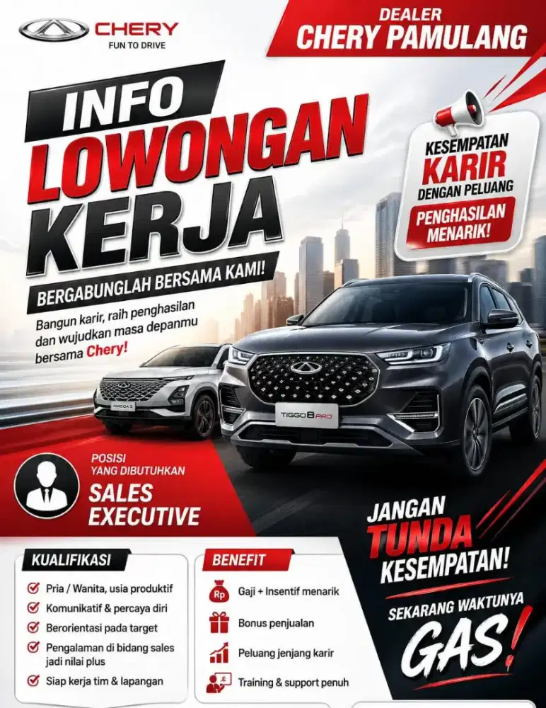 LOWONGAN KERJA — CHERY INERTA PAMULANG