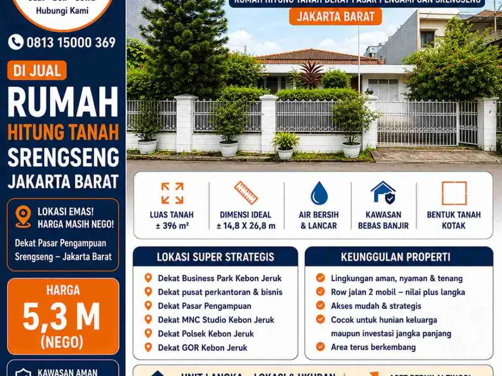 Jual cepat,masih nego! Rumah lama 1lt lebar 14 Srengseng Jakarta Barat