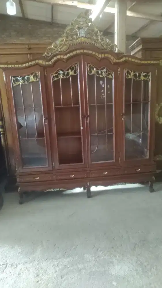 Lemari Hias Kemanggang 4 Pintu Kayu Jati Asli
