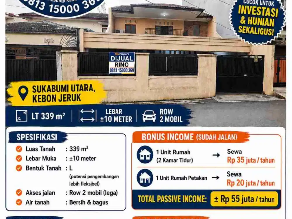 Rumah 2LT siap huni bonus 2 pintu kontrakan sukabumi utara kebon jeruk