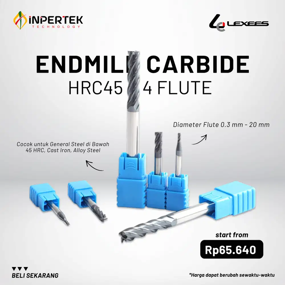 Endmill 1.0-20.0 4F Lexees End Mill Carbide HRC45 Pisau Cutter Milling