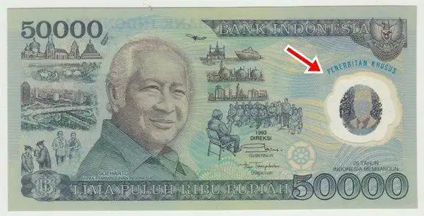 Uang  Rp 50.000 Gambar Suharto dari Plastik